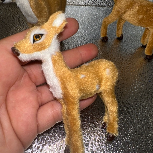 Deer buck fawn faux fur Set of 6 Brown and White Reindeer Figurines - Picture 7 of 10